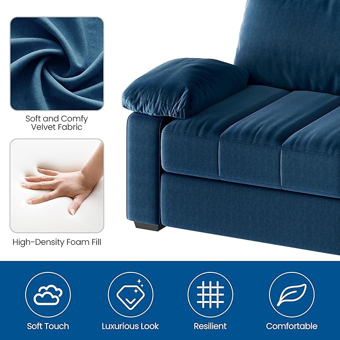 Yaheetech 79 Velvet Futon Sofa with Storage Pockets &amp USB Ports Removable Armrest Pillow &amp Cover Modern Comfy Loveseat Couch for Living Room Apartment Bedroom Blue