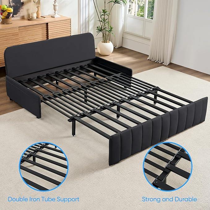 PUREMIND Queen Pull Out Sofa Bed 3 in 1 Convertible Sleeper Sofa Couch with Pull Out Bed Modern Armless Loveseat Couches Foldable Sleeper Couch Bed for Living Room Guest Room