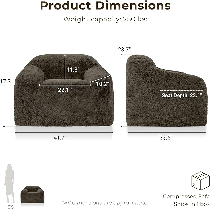 Furniture of America Fexon Modern Upholstered 1-Seater Foam Sofa Chair with Curved Arm Compressed Couch in a Box No Assembly Required for Living Room Home Theater and Office Cub Brown