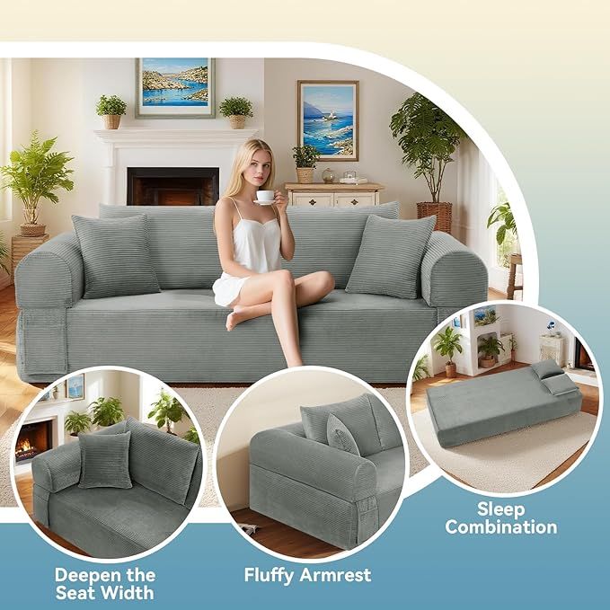 3 Seater Sofa Couch for Living Room (Light Grey 38 D + 4 Pillows)