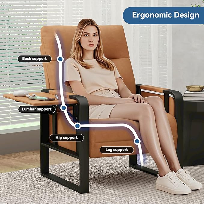 Aklaus Multifunctional Iron Frame Accent Chair with Foldable Side Table Reading Papasan Armchair with Extra Soft Cushion Oversized Chair for Living Room Office Bedroom Study (Orange Pack of 1)