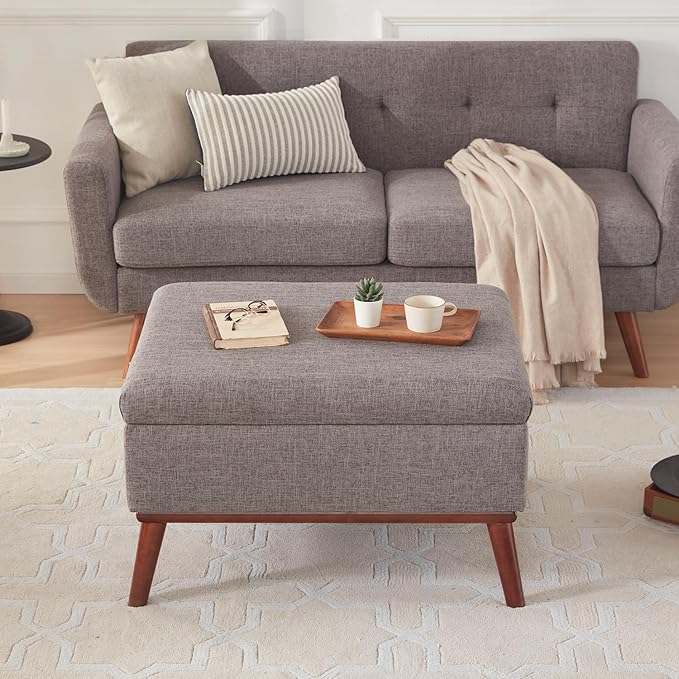 Kingfun 65 W Loveseat Sofa with Ottoman Coffee Table Mid Century Modern Decor Love Seat Couches and Ottoman with Storage for Living Room Button Tufted Upholstered Love Seats Furniture Set Grey | l