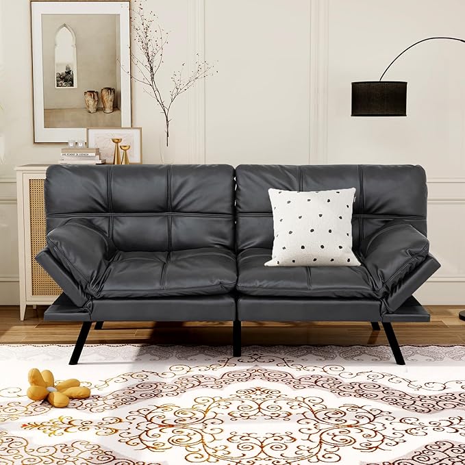 MUUEGM Convertible Futon Sofa Bed Memory Foam Futons Couch Bed 71 Adjustable Backrests and Armrests Sleeper Sofa Modern Love Seat Couch Bed for Living Room Small Space Office Matte Black
