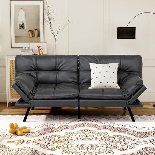 MUUEGM Convertible Futon Sofa Bed Memory Foam Futons Couch Bed 71 Adjustable Backrests and Armrests Sleeper Sofa Modern Love Seat Couch Bed for Living Room Small Space Office Matte Black
