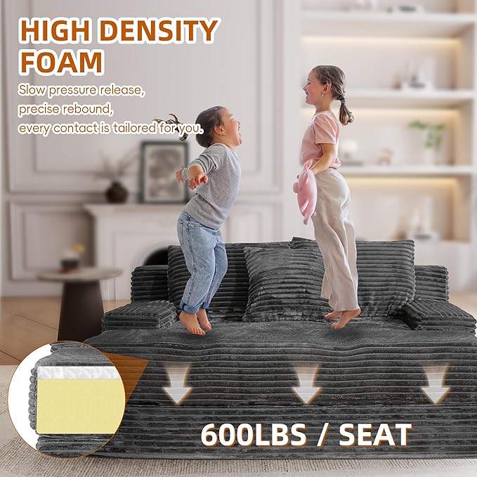67″Oversized Chaise Lounge Chair Indoor Boneless Couch with Deep Seat Wide Arms Reading Chairs No Assembly Corduroy Chair Upholstered Lounge Sofa for Living Room Grey