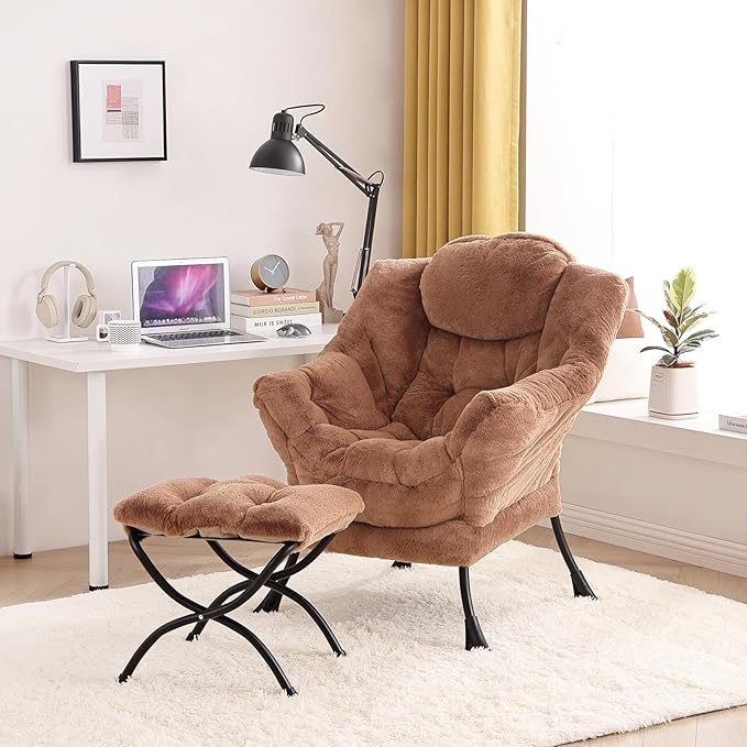 Tiita Lazy Chair with Ottoman Modern Large Accent Lounge Chair Leisure Sofa Armchair with Ottoman Reading Chair with Footrest for Bedroom Living Room Dorm Rooms Garden and Courtyard