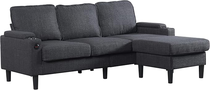 WDYLWFHW78'' Sectional Sofa Couches for Living Room 3 Seat L-Shaped Couch with Storage Ottoman Upholstered L Shaped Sofas with Footrest &amp Cup Holder &amp USB for Apartment Bedroom (Black)