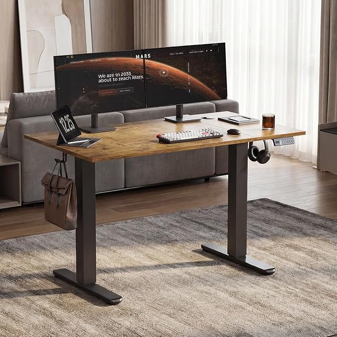 Claiks Electric Standing Desk Adjustable Height Stand up Desk 48 * 24 Inches Sit Stand Home Office Desk with Splice Board Black Frame/Vintage Brown Top