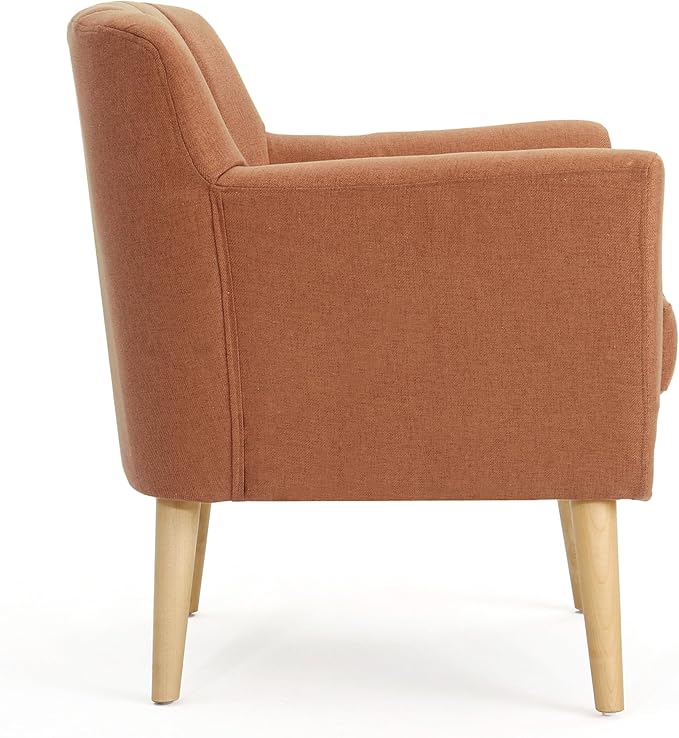 Mid-Century Accent Chairs Modern Upholstered Living Room Chair Cozy Armchair with Wood Legs for Bedroom/Office/Cafe/Living Room (Orange + Linen)