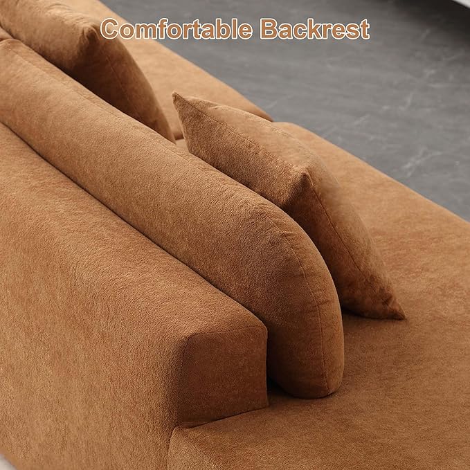 130.5” Oversized Curved Sectional Sofa Modern Cloud Curved Couch Boneless Compression Sofa with 3 Pillows for Living Room Apartment Office No Assembly Required Terrycloth Fabric Brown