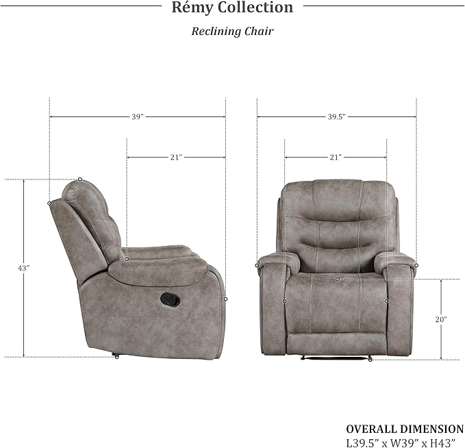 Lexicon Manual Recliner Chair Home Theater Seating Recliner Armchair Polished Microfiber Wall Hugger Manual Reclining Sofa Chair for Living Room/Office/Apartment Grayish Brown