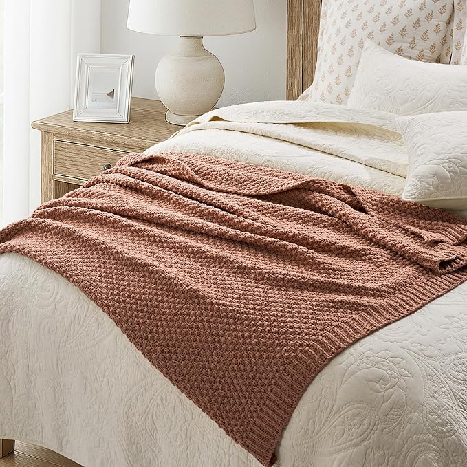 EVERGRACEHOME Chunky Chenille Knit Throw Blanket for Couch Soft Luxurious Moss Stitch Blankets for Bed Cozy Decorative Farmhouse Knitted Throws for Sofa Terracotta Clay 50 x 60