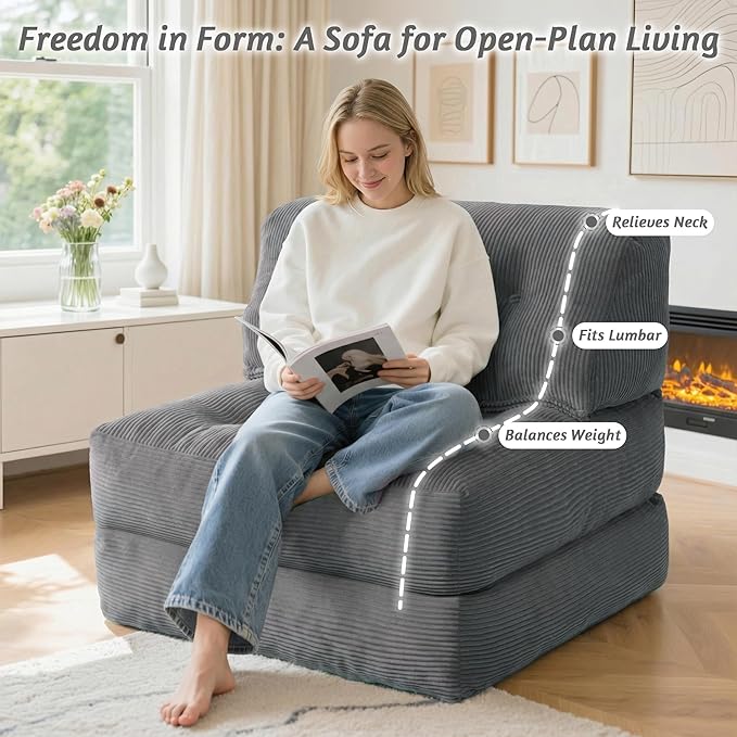 HABUTWAY Folding Sofa Bed Convertible Sleeper Chair Bed with Pillow &amp Handle Foldable Mattress with Back Support Portable Single Couch Comfy Floor Sofa Lounge for Living Room Bedroom(Dark Gray