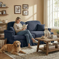 Casaphoria Mid-Century Modern Oversized Loveseat Sofa 2-Seater Chenille Couch with Removable Ruffle Skirt Flared Arms Spindle Legs &amp Throw Pillow for Living Room Apartment
