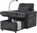 32 Comfy Chaise Lounge Sofa Bed Chair with Storage Side Pockets Phone Holder &amp 2 Pillows Modern Chenille Upholstered Sleeper Sofa Leisure Chair for Living Room Bedroom Small Spaces (Black)
