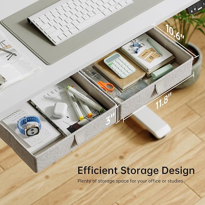 Agilestic Standing Desk with 2 Drawers Adjustable Height Electric Desk with Storage 48 x 24 Inches Sit Stand Up Computer Table for Work Office Home White