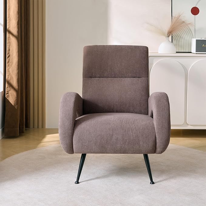 Corduroy Accent Chairs for Living Room Tufted High Back Reading Chairs for Bedroom Mid-Modern Comfy Upholstered Armchairs for Bedroom Reading Nook Apartment Brown