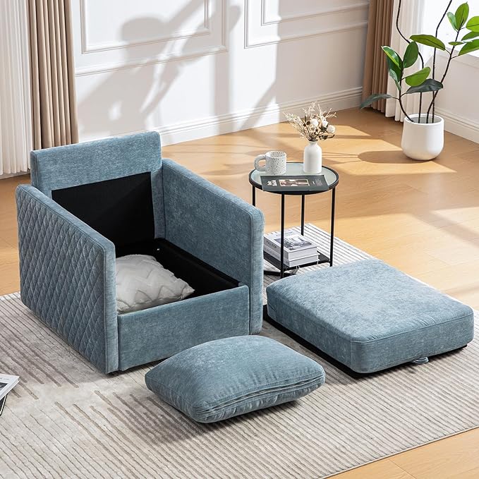 Swivel Accent Chair Set of 2 Modern Swivel Barrel Chair with Hidden Storage 360 Degree Comfy Square Accent Barrel Chair Upholstered Sofa Armchair for Living RoomBedroomChenille Blue