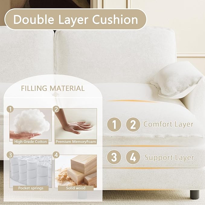 114 U Shaped Cloud Couch Sectionals Comfy Beige White Sectional Couches for Living Room Modern Fluffy Oversized Modular Sofas with Ottoman Chenille Large Big 5 Seat Sofa Set