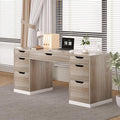 Computer Desk with Storage Drawers 54 Inch Executive Desk with 7 Drawers for Bedroom Office Desk with File Drawers for Work Study Writing Small Spaces White and Walnut