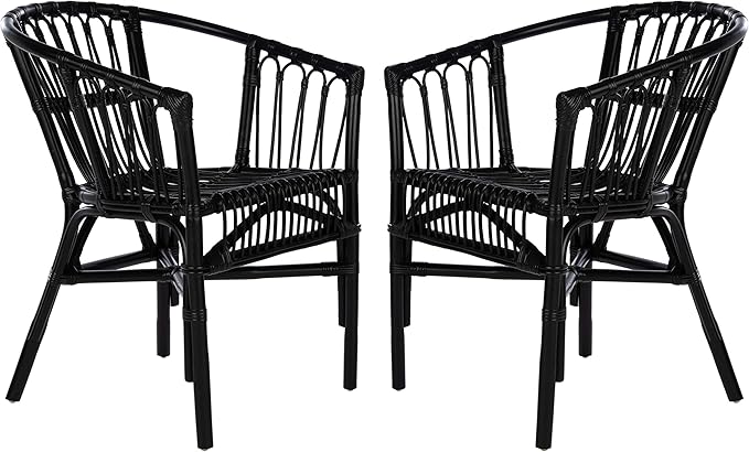 Safavieh Home Adriana Coastal Black Rattan (Set of 2) Accent Chair (ACH6505A-SET2)
