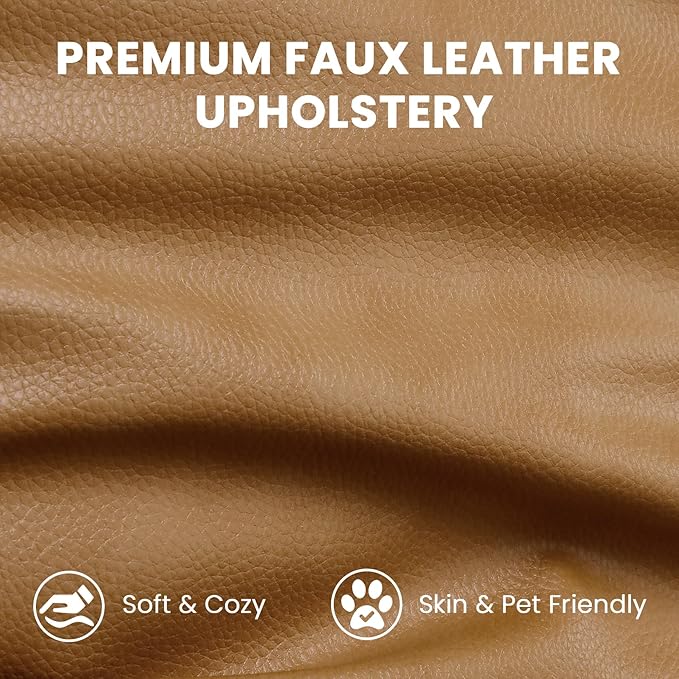 Vesgantti 100 Faux Leather Couch with Movable Ottoman 3 Seater L Shaped PU Leather Sofa with Side Pocket Comfy Mid Century Modern Modular Sectional Couch for Living Room Apartment Camel