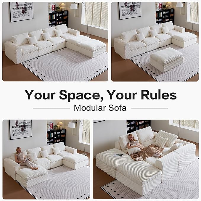 139 Oversized Sectional Couches for Living RoomU-Shaped Boneless Cloud Couch with Deep Seat and PillowsCompressed Sofa in a Box Suitable for Home &amp OfficeNo Assembly RequiredBeige