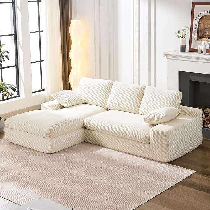 98.4 Cloud Modular Sectional Couch with ChaiseL-Shaped Modern Upholstered Sofa with Deep SeatCorduroy Sectional Couches for Living Room and BedroomNo Assembly Required(Beige)