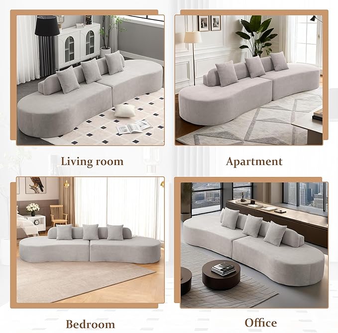 GNIXUU 130.5 Oversized Curved Sectional Sofa for Living Room Modern Luxury Terrycloth Boneless 4 Seater Cloud Couch with Half Moon Design &amp 3 Pillows Modular Memory Foam Couches No Assembly G