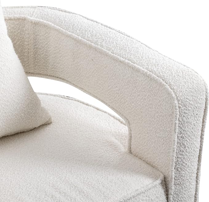 29 W Modern Boucle Swivel Accent Chair Open Back Comfy Sofa Chair with Black Wood Base for Nursery Bedroom Living Room Hotel Office Club Leisure Lounge Chair (Ivory)