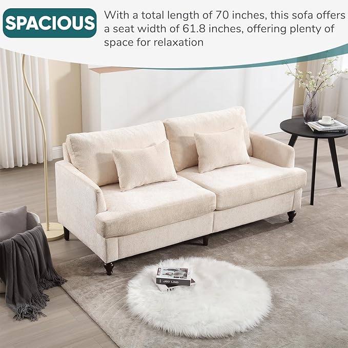 JOYBASE 70 inch Loveseat Sofa Mid-Century Modern Love Seat Couch with Wood Legs Upholstered Comfy Sofa for Living Room Apartment Office Bedroom (Beige Chenille)