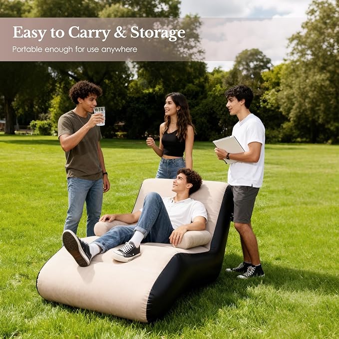 Inflatable Deck Chair with Air Pump Foldable Lounge Chair for Bedroom and Living Room Indoor Sofa Lounge with Handrails(Brown)