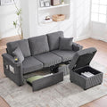 76.8 L-Shaped Sleeper Sofa with Storage Ottoman USB Ports Cup Holders&ampLED Lights Side Pockets Comfy Corduroy Modern 3-Seater Small Couch Bed for Living Room with 2 Throw Pillows (Dark Grey)