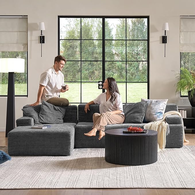 EcoHarbor Living 111 2-Piece Sectional Couch with L-Shape Chaise Modular Cloud Sofa with Deep Seat No Assembly Required Oversized Modern Upholstered Couches for Living Room Apartment Lounge Grey