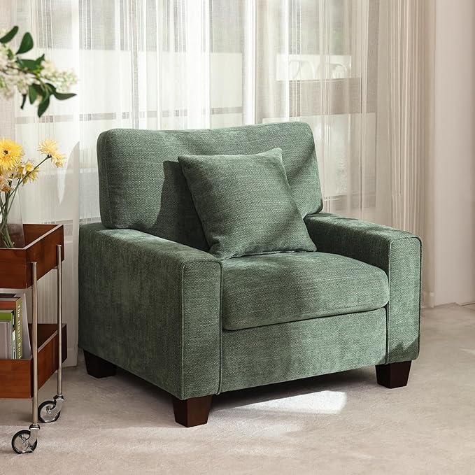 DOPEDIO Fabric Single Sofa Living Room Accent ChairDetachable Sofa Cover Comes with Decorative Pillows Spring Cushion and Solid Wood Frame Easy to Install (40inch Green)