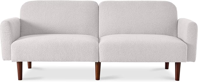 Best Choice Products 77 Mid Century Modern Boucle Loveseat Sofa Couch Convertible Sofa Sleeper Bed w/Real Wood Removable Armrest - Frost Gray
