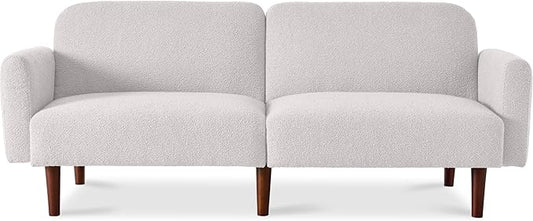 Best Choice Products 77 Mid Century Modern Boucle Loveseat Sofa Couch Convertible Sofa Sleeper Bed w/Real Wood Removable Armrest - Frost Gray