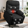 Power Recliner Chair with Massage and Heating Electric Recliner Chair for Elderly and Adults Power Lift Recliner with Remote Control and Cup Holders for Living Room Linen Fabric Black