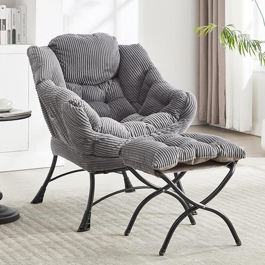Lazy Chair with Ottoman Comfy Lounge Chair for Reading Relaxing and Napping Perfect for Living Room Bedroom or Office Grey