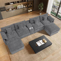 145 Oversized Modular Sectional Sofa U Shaped Cloud Couch Modern 6 Seat Sofa Set for Living Room Comfy Chenille Deep Seat with Storage Central Console Movable Ottomans Cup Holders USB Ports Grey