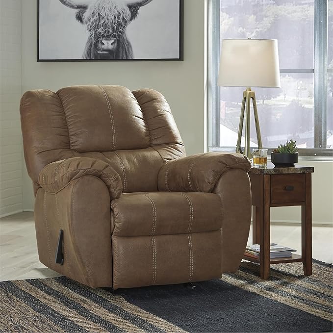 Signature Design by Ashley McGann Faux Leather Oversized Manual Rocker Recliner Light Brown