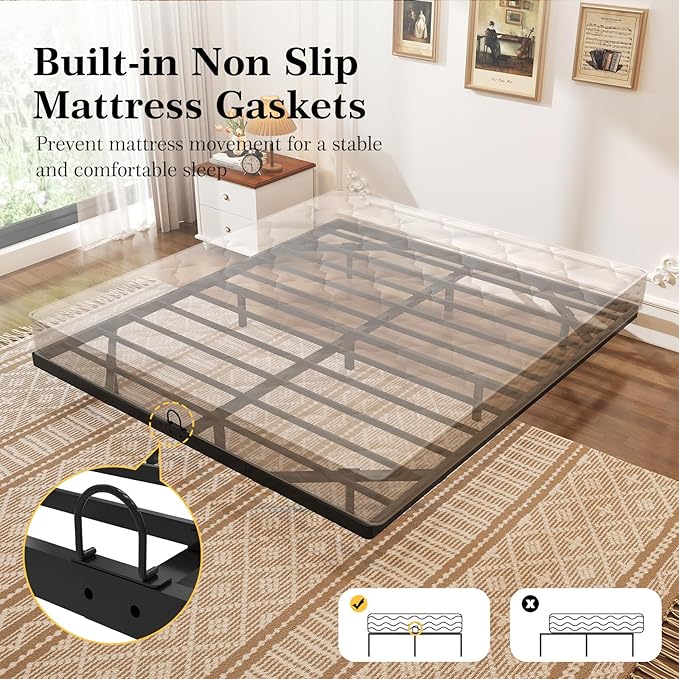 Floating Bed Frame Full Size with Smart LED Lights and Charging Station Heavy Duty Modern Metal Platform Bed No Box Spring Needed - Easy Assembly and Noise Free