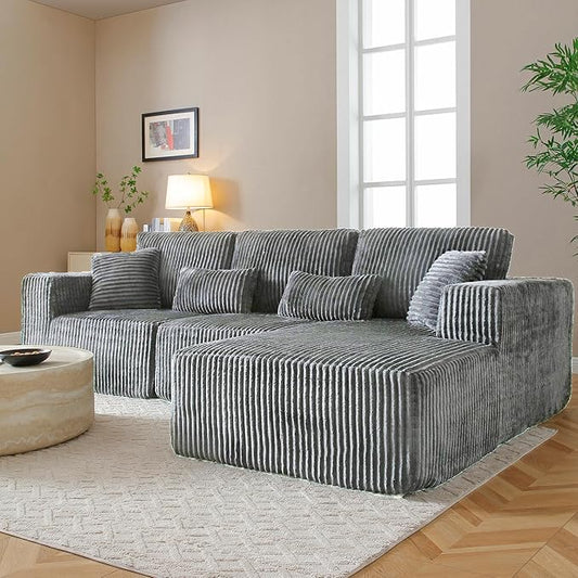 HYJT-H&ampK Modular Sectional Sofa Cloud Sectional Couch 107 Comfy Fluffy L Shaped Dark Grey Couches for Living Room Deep Seat Memory Foam Plush Corduroy Boneless Couch Sectionals Right Facing Cha