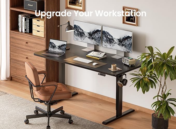 BANTI 55 × 24 Inches Standing Desk Ergonomic Electric Height Adjustable Sit and Stand Up Computer Office Desk with Splice Board Black Frame/Black Top
