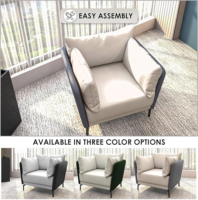 LeisureMod Modern Single-Seater Sofa Couch Contemporary Lounge Accent Side Armchair Upholstered PU Leather with Metal Legs and Foam Filled Seat for Living Room Office Bedroom Luxify Series in Grey
