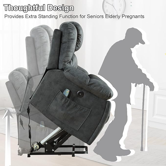 Bonzy Home Power Lift Recliner Chair with Massage and Heating Lift Chairs Recliner for Elderly Upholstered Comfy Power Lift Chair with 2 Hidden Cup Holders Side Pockets USB PortDark Grey