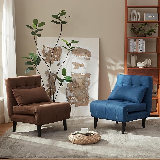 Convertible Chair Bed with 7-in-1 Linen Fabric Couch Bed Ideal for Compact Living Rooms Apartments Guest Rooms or Offices Navy Blue