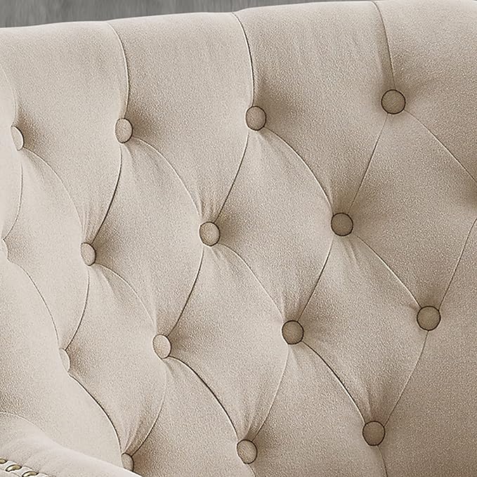 Rosevera Accent Chair and Ottoman Set - Button Tufted Armchair for Living Room Bedroom Reading - Mid-Century Modern Lounge Chair Set - Beige