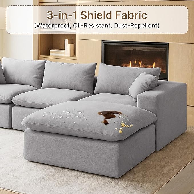 91.34 No Assembly Required Sectional Couch Modern 6-Piece Frameless Modular Sofa with Ottoman Deep Seat Cloud Couches for Living Room Oversized Chenille Comfy Sofa Gray