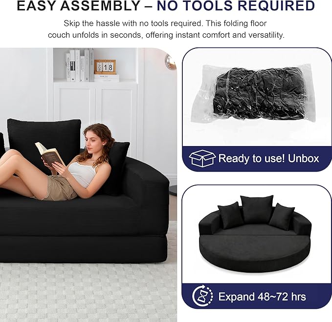 Casaphoria Modern Futon Sofa Bed67 Inch Wide Folding Couch with Wide Armrests and PillowsConvertible Lounger for ApartmentGuest RoomDaybed(Black)